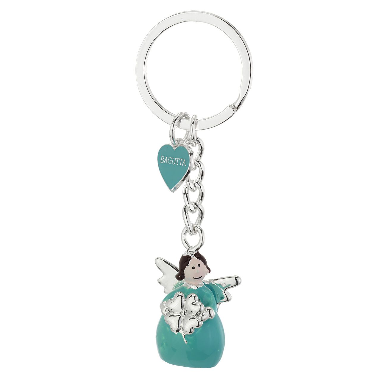 PORTACHIAVI ANGELO METALLO SILVER PLATED AZZURRO CON QUADRIFOGLI